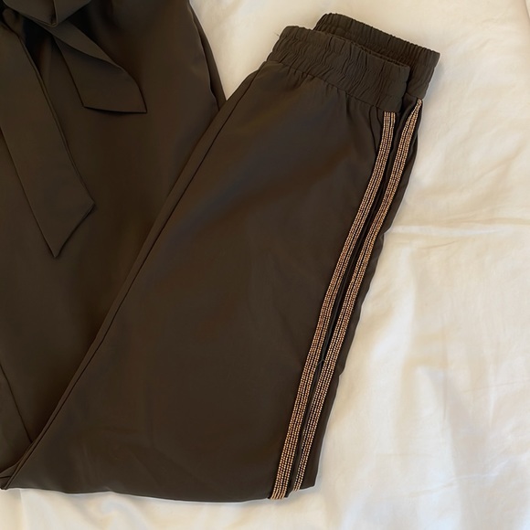 Olive Green Pants With Gold Beaded Design - Picture 4 of 7